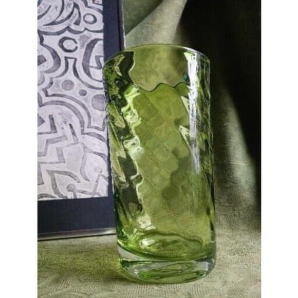 Hand Blown Lime Green and Clear Art Glass Vase - Picture 2 of 4